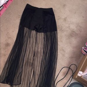 Black shorts with mesh maxi skirt